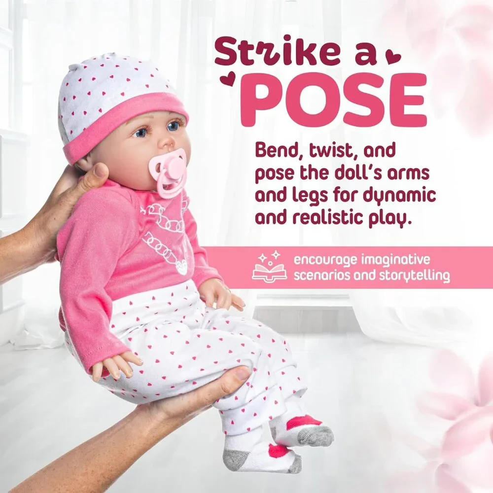 💫 Reborn Baby Dolls Pink Realistic Soft Silicone Movable Arms Birth Certit Kids